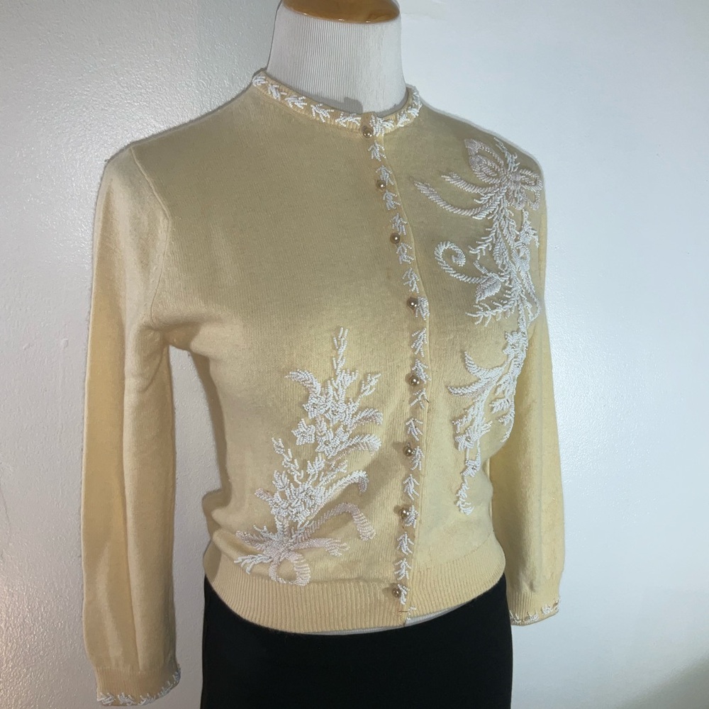 Vintage Cream Cardigan with Intricate White Embroidery